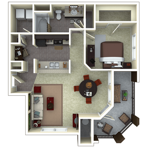 Floor plan for 1 bed, 1 bath, 850 sqft